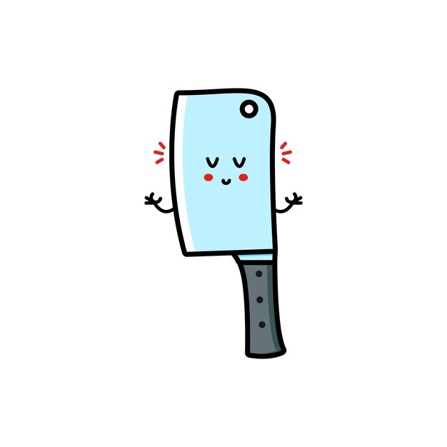 Leuke grappige keuken chef-kok mes karakter met vraag en idee. Vector platte lijn cartoon karakter illustratie pictogram. Geïsoleerd op een witte achtergrond. Chef-kok kookmes stripfiguur