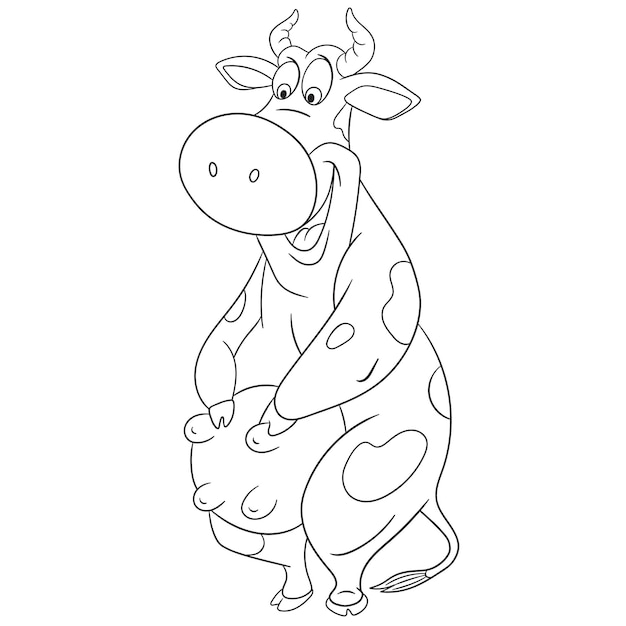 Leuke grappige melkachtige koe. Cartoon kleurboek pagina voor kinderen.