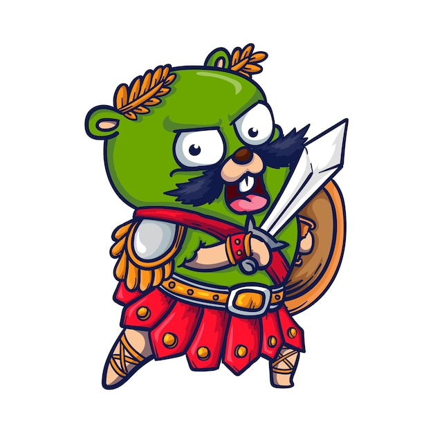 Vector leuke grappige monster gladiator vectorillustratie