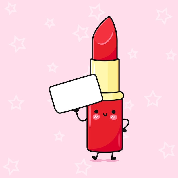 Vector leuke grappige rode lippenstift met poster vector handgetekende cartoon kawaii personage illustratie icoon