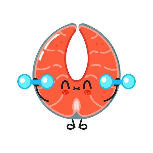 Vector leuke grappige rode vis zalm karakter met halters