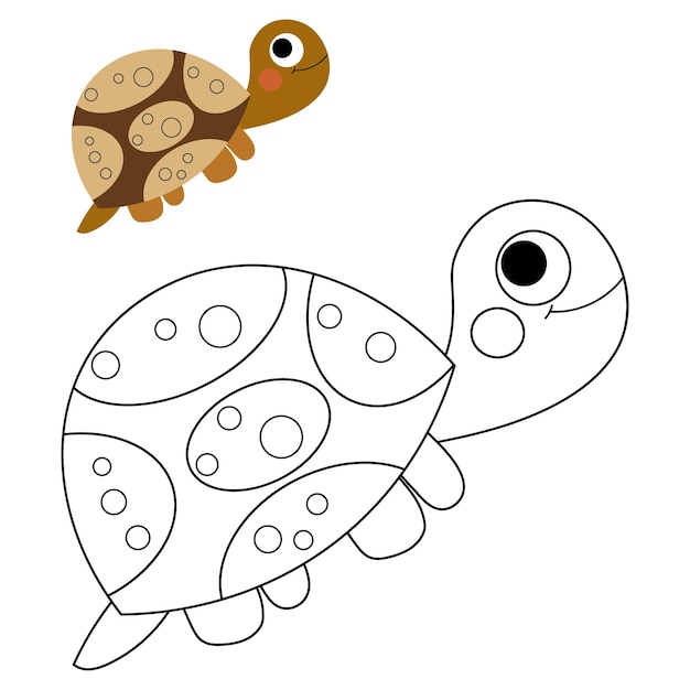 Leuke grappige schildpad, lijntekeningen en illustratie, ontwerp voor kleurboek voor kinderen. Schets, vector