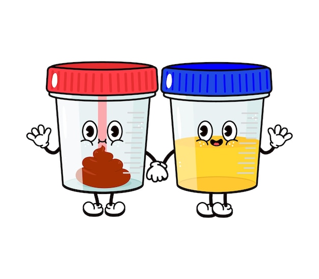 Vector leuke grappige vrolijke container voor analyse van urine uitwerpselen karakter