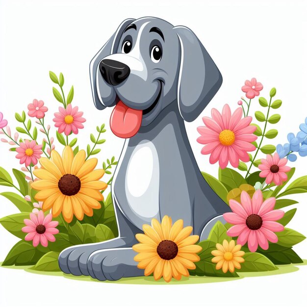 Leuke great dane honden amp bloem vector cartoon illustratie