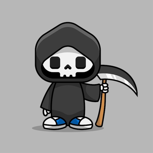 Vector leuke grim reaper cartoon karakter illustratie