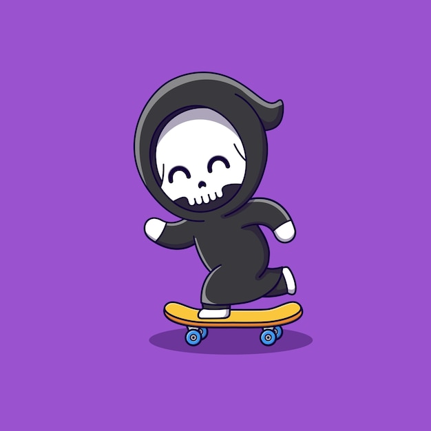 Leuke grim reaper die skateboardcartoon speelt