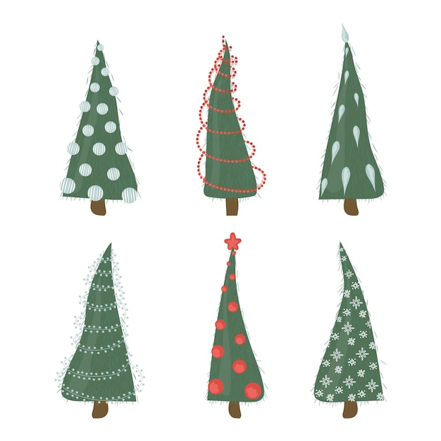 Leuke groene kerstboom vector illustratie set