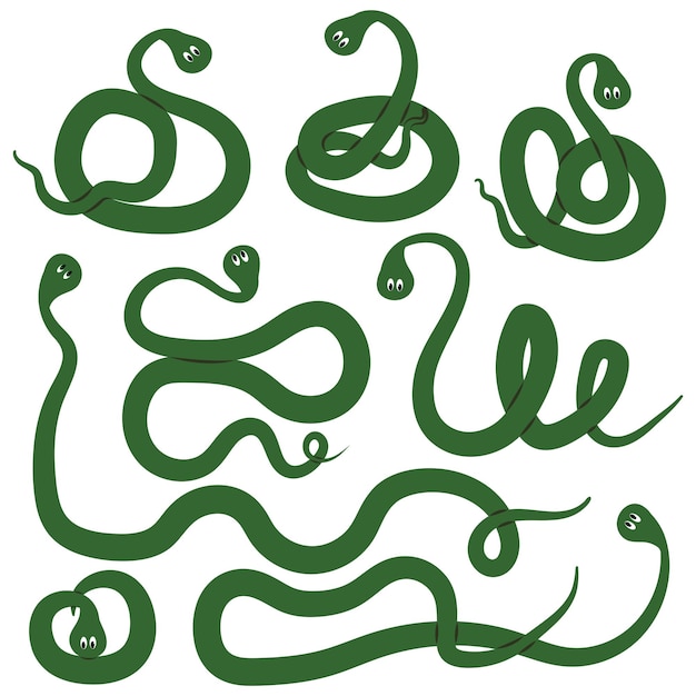 Leuke groene slangen op wit symbool van 2025 Chinese Zodiac Clip art sticker set