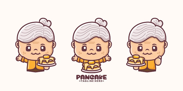 Leuke grootmoeder cartoon met pannenkoek