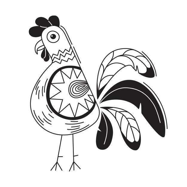 Leuke haan Handgetekende vogel in cartoon-stijl Line art doodle