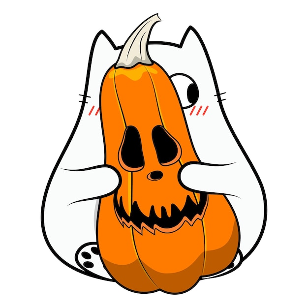 Leuke halloween-kat in krabbelstijl. vector voorraad illustratie.