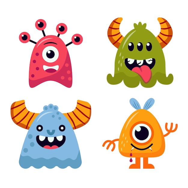 Leuke Halloween Monsters icoon set Happy Halloween Grappig hoofd gezicht kleurrijke silhouet Leuke cartoon