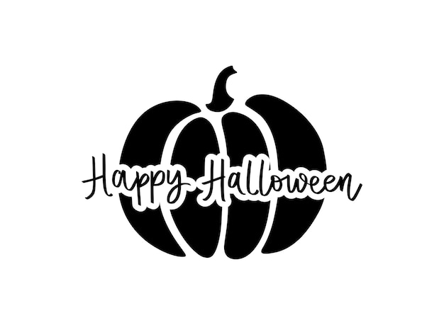 Leuke Halloween pompoen vectorillustratie. Cartoon herfst symbool geïsoleerd op een witte achtergrond. Happy Halloween Hand getrokken belettering zin.