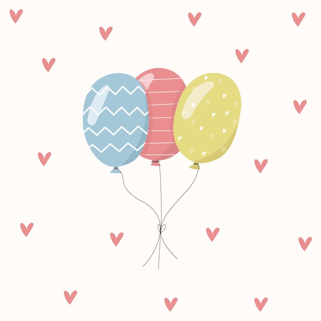 Vector leuke hand getekend voor valentijnsdag vectorillustratie pastelkleuren vliegende ballonnen leuke kinderkamer