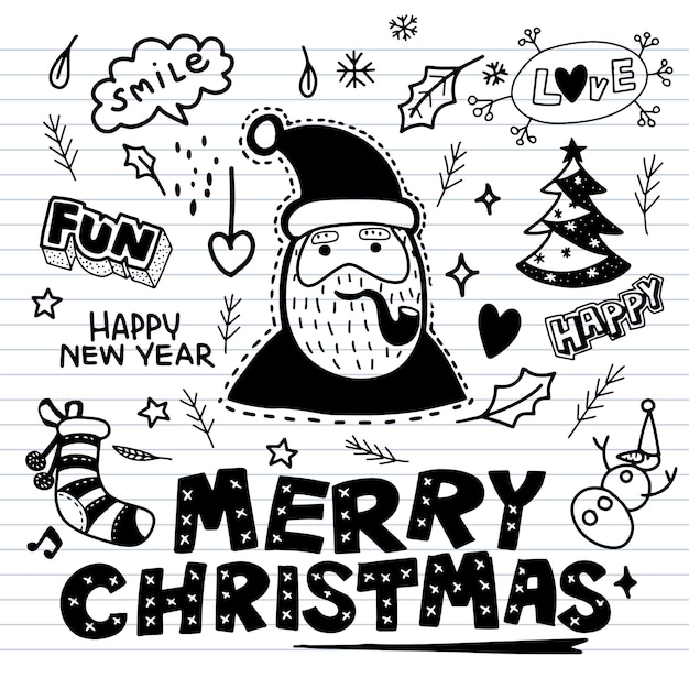 Leuke hand getrokken kerst doodles set