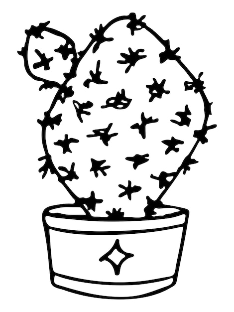 Leuke handgetekende cactusillustratie kamerplant in een pot clipart cosy home doodle