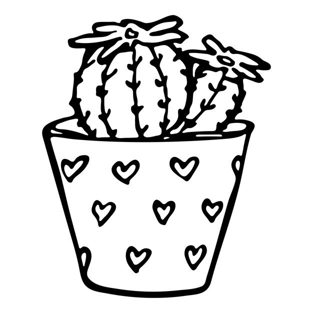 Leuke handgetekende cactusillustratie Kamerplant in een pot clipart Cosy home doodle