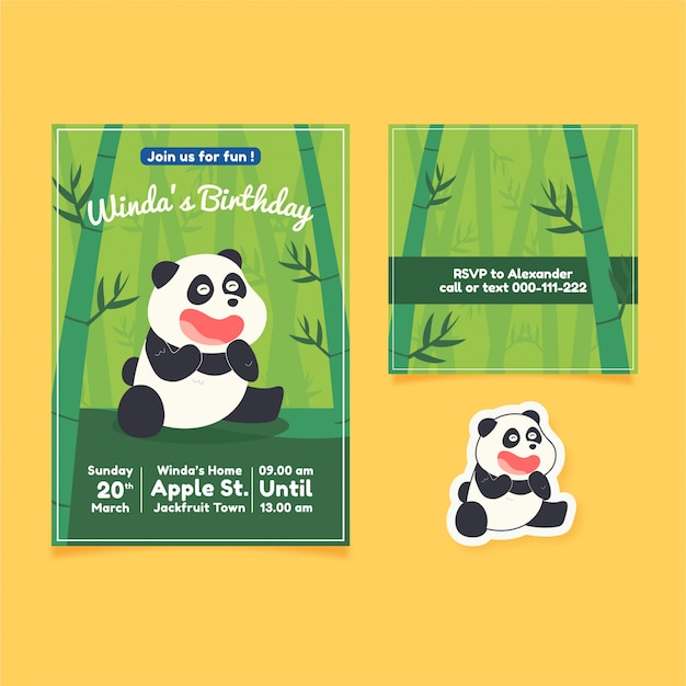 Leuke handgetekende panda verjaardagsuitnodiging