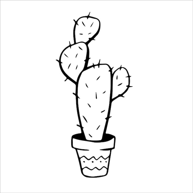 Leuke handgetekende vectorcactus in de pot