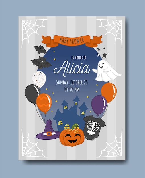 Vector leuke happy halloween baby shower uitnodigingen achtergrond banner party flyer