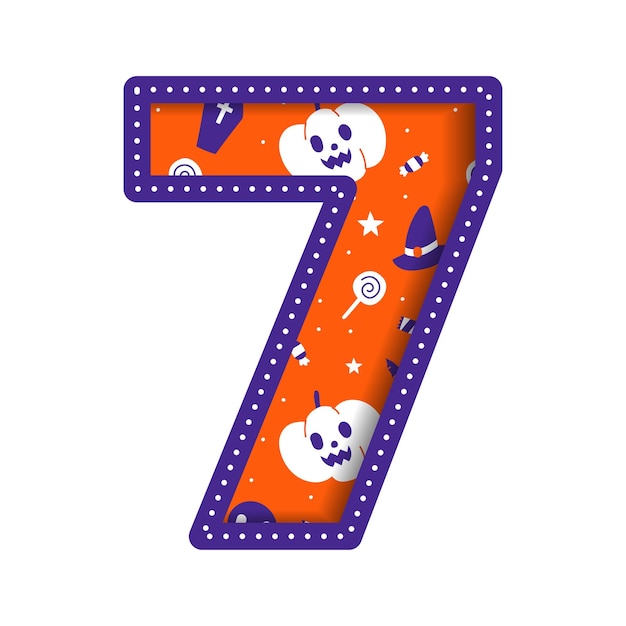 Vector leuke happy halloween nummer 7 zeven cijfer numeriek party lettertype karakter cartoon spooky horror