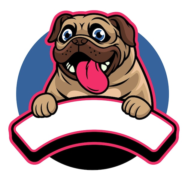 Leuke Happy Pug Dog houdt de lege tekstbanner vast