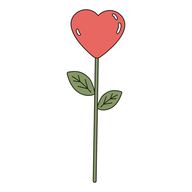 Vector leuke hartvormige bloem in retro stijl groove symbool van liefde voor valentijnsdag