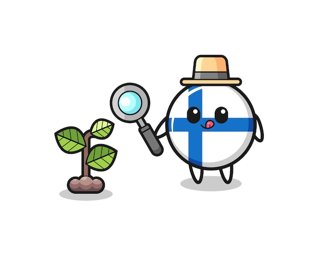 Leuke herborist met de vlag van Finland die onderzoek doet naar een schattig ontwerp voor planten