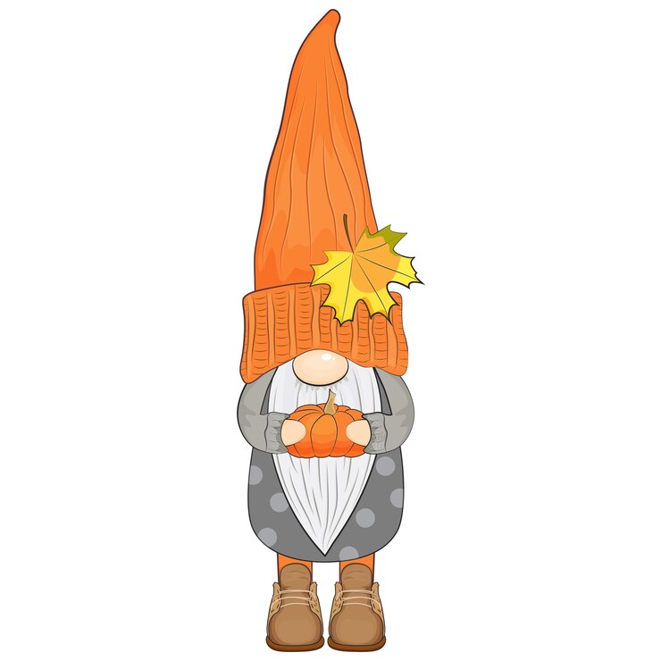 Vector leuke herfstkabouter met pompoen. herfst vibes. vector illustratie.