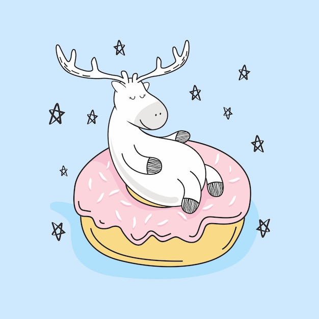 Leuke herten donuts doodle cartoon