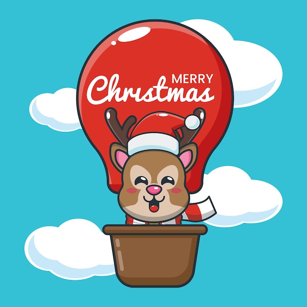 Leuke hertenvlieg met luchtballon Leuke kerst cartoon afbeelding
