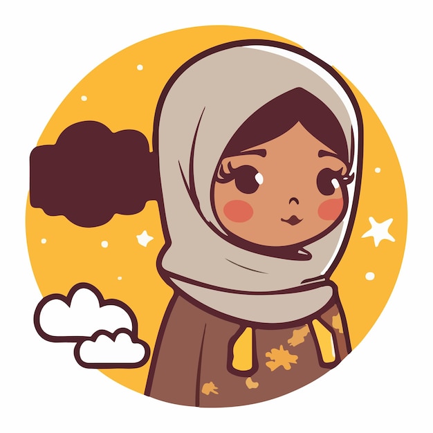 Leuke hijabi meisje cartoon stijl vectorillustratie