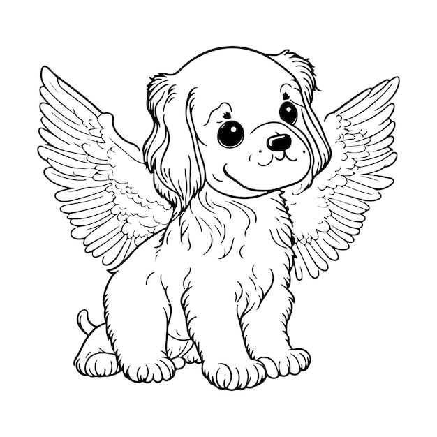 Leuke Hond Angel Cartoon Vector Overzicht Hond Met Engel Vleugels Vector