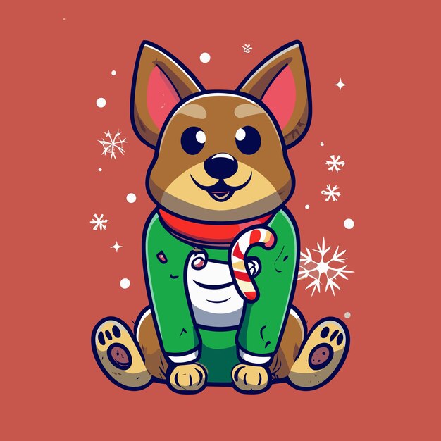 Vector leuke hond die kerst viert in het uniform van de kerstman.