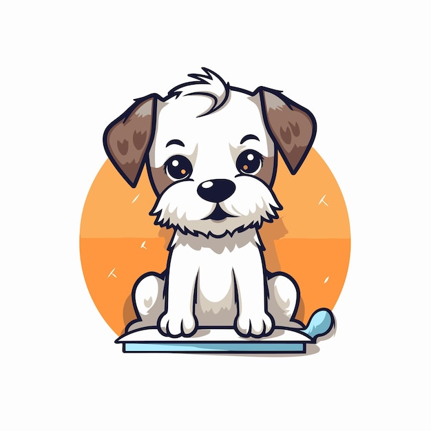 Leuke hond die op een weegschaal zit Vector illustratie in cartoon stijl