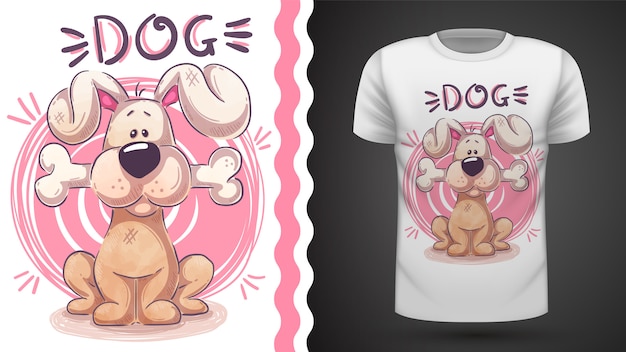 Leuke hond met bot - idee voor print t-shirt