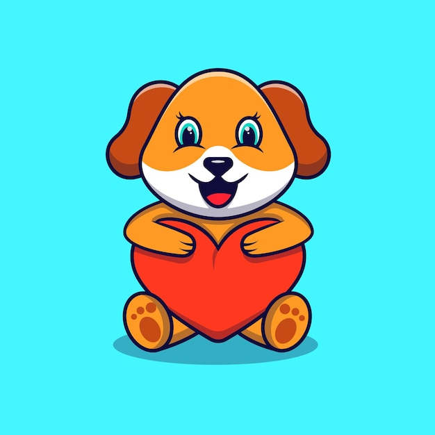 Leuke hondillustratie Hond met liefdetekenillustratie Hondillustratie in kawaiistijl