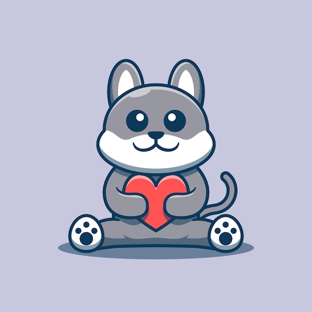 Leuke hondmascotte die een hart vectorillustratie houdt