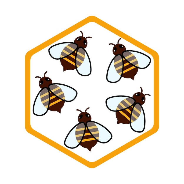 Leuke honingbijen met zeshoekig honingraatpictogram