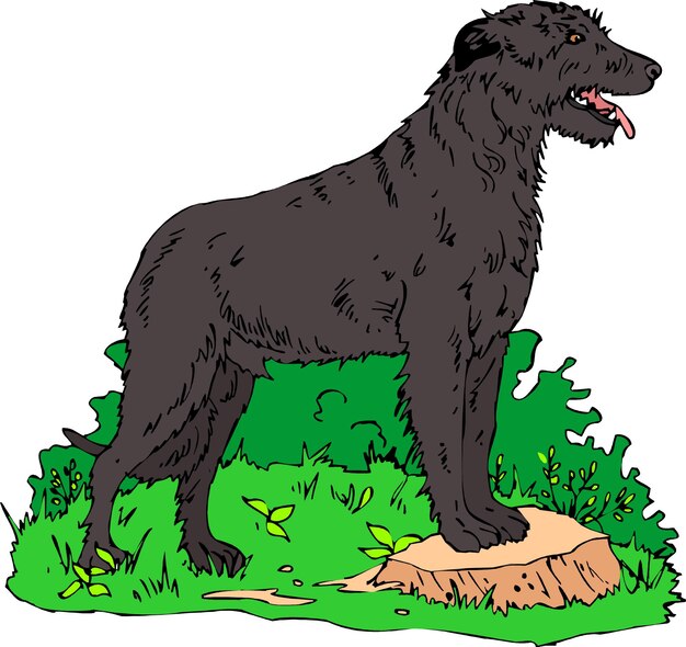 Leuke ierse wolfshond dog cartoon handgetekende gezelschapsdieren komische vectorillustratie