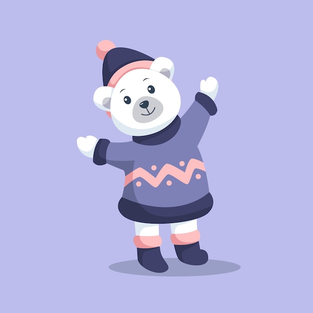 Leuke ijsbeer bij Winter Character Design Illustration
