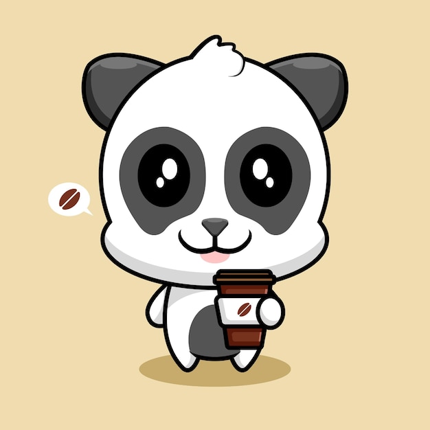 Leuke illustratie panda die koffie drinkt karakterontwerp