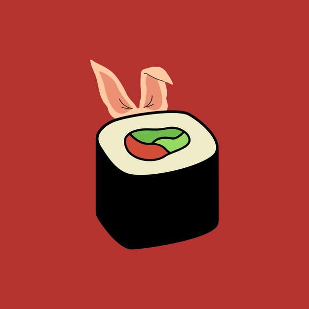 Leuke illustratie van rollen Aziatische sushi keuken op gekleurde achtergrond