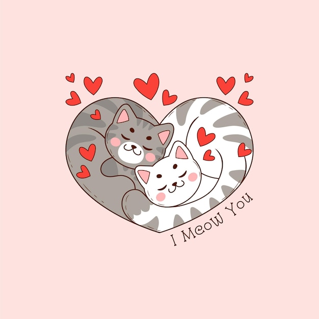 Leuke illustratie van twee katten die een hart vormen een paar katten die verliefd zijn op Valentijnsdag