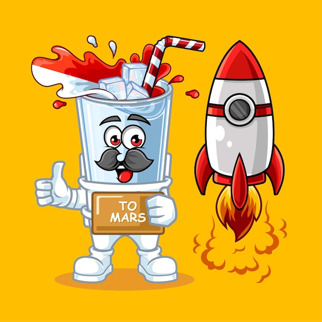 Leuke indonesië drink vlag astronaut gaat naar mars mascotte vectorillustratie