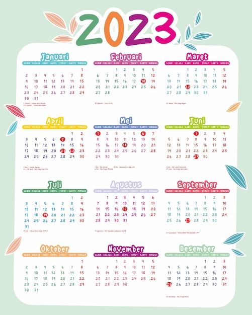 Leuke Indonesië kalender ontwerpsjabloon