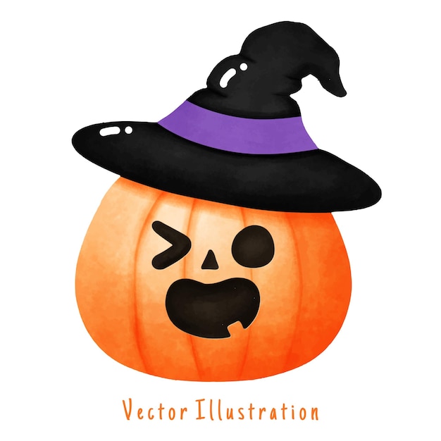Leuke jack o lantern pompoen halloween vector waterverf illustratie