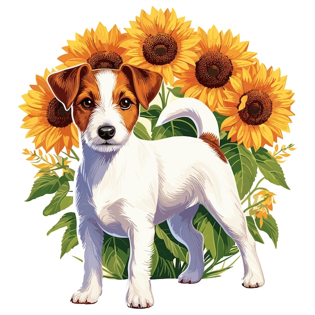 Leuke Jack Russell Terrier Dog cartoon Vector Style witte achtergrond