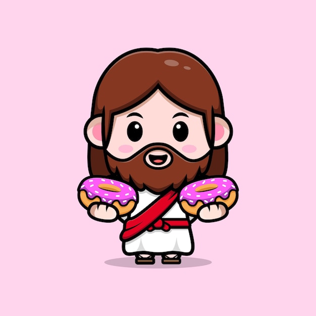 Leuke jezus christus met donuts vector cartoon christelijke illustratie