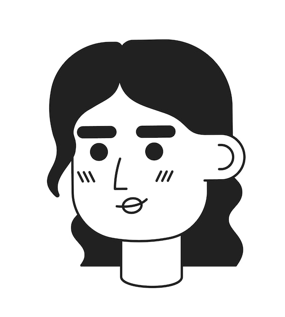 Leuke jonge blanke dame monochrome platte lineaire personage hoofd Vrouw met krullend haar Bewerkbare omtrek met de hand getekend menselijk gezicht icoon 2D cartoon spot avatar vector illustratie voor animatie